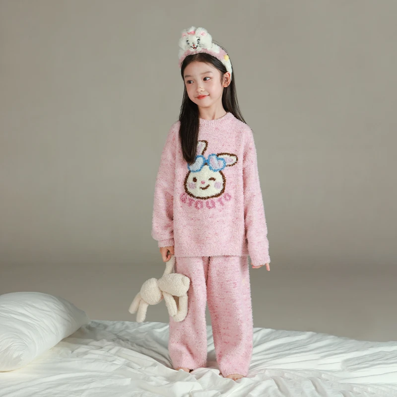 utouto大耳象女童小兔毛绒家居上衣长裤2025冬季新款套装2594004