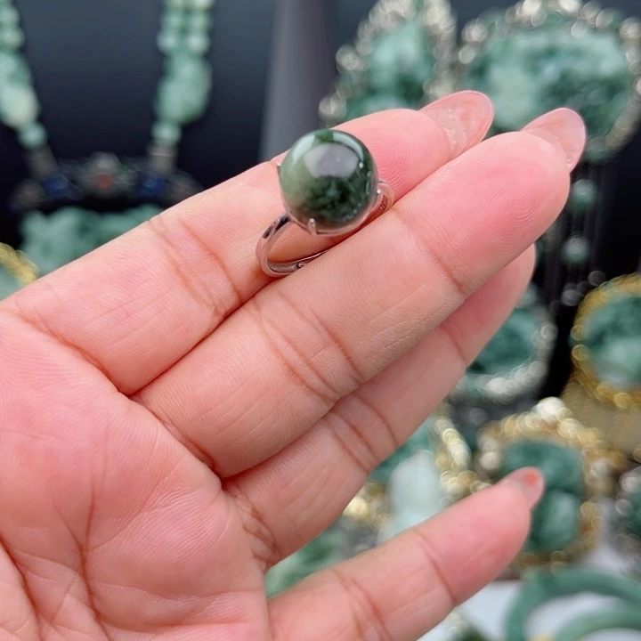 透闪石-蛇纹石玉银S925镶嵌戒指