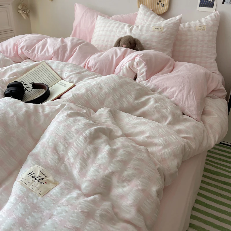 韩版泡泡纱床上四件套非纯棉全棉2025新款被套学生宿舍床单三件套