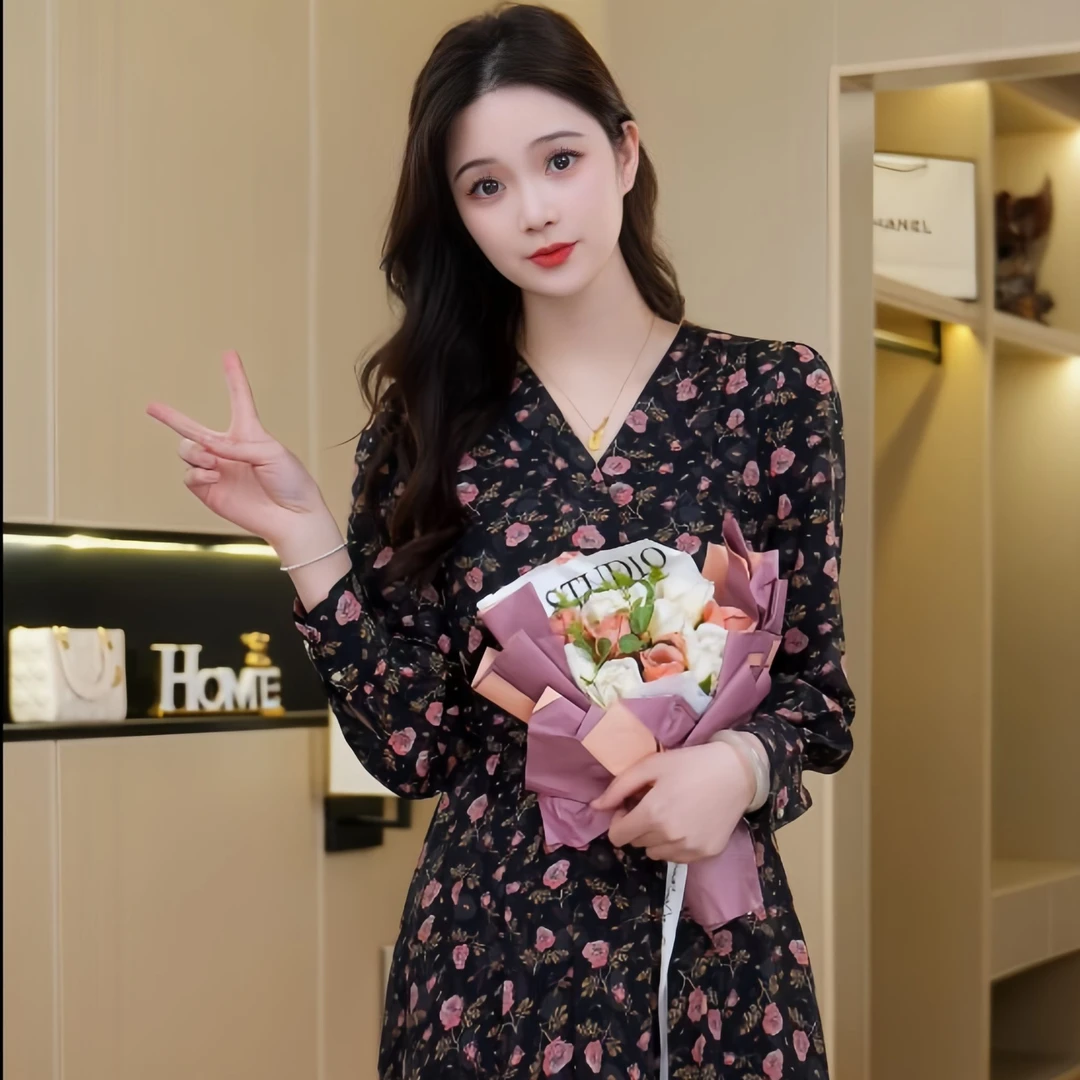 【卿粉佳人】LANLINXUAN｜时尚a字碎花高腰显瘦裙子｜连衣裙