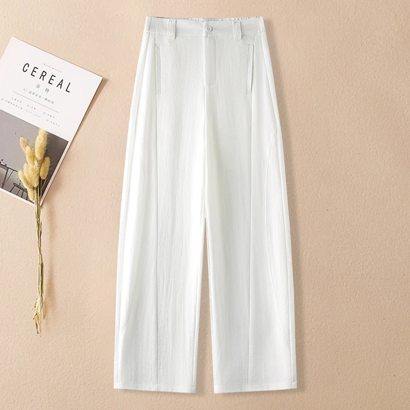 V/雅鹿天丝亚麻窄版阔腿裤女2025夏季薄款休闲百搭显瘦拖地直筒裤
