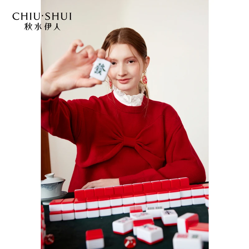 【许半夏专属】秋水伊人设计感立体蝴蝶结圆领针织衫2024年春季新款