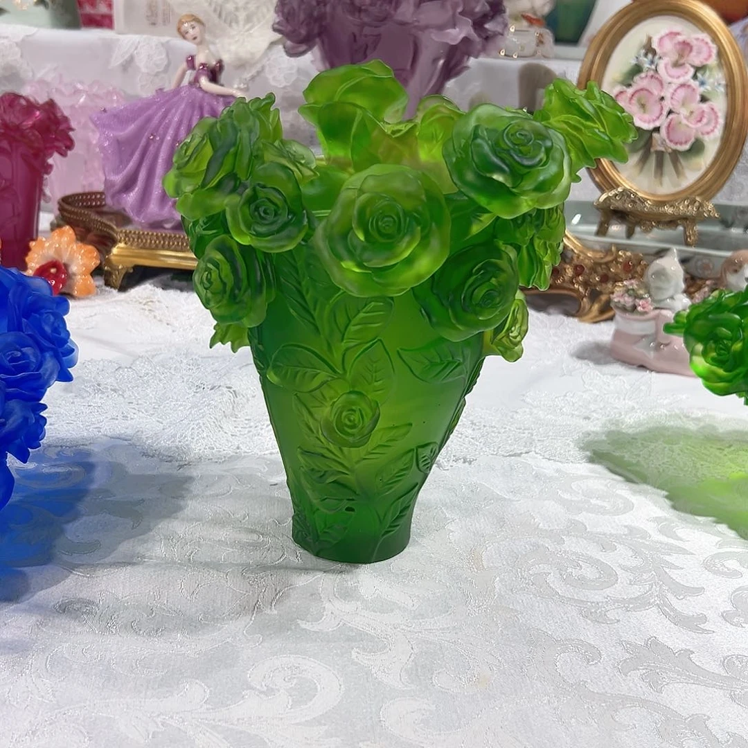 陶瓷QAA074祖母绿玫瑰花瓶