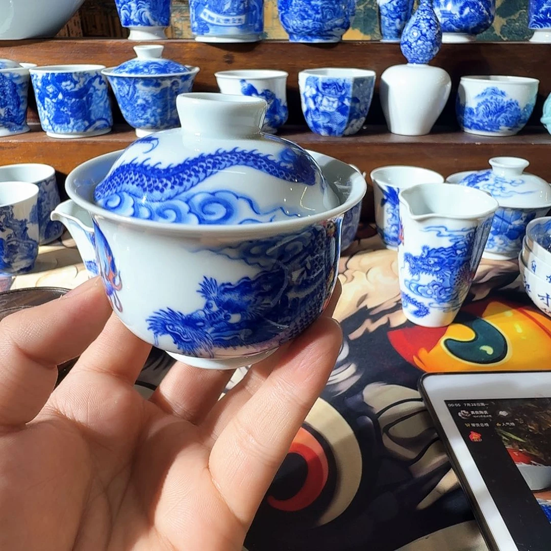 无***霸泥塑盖碗手工手绘微不合缝