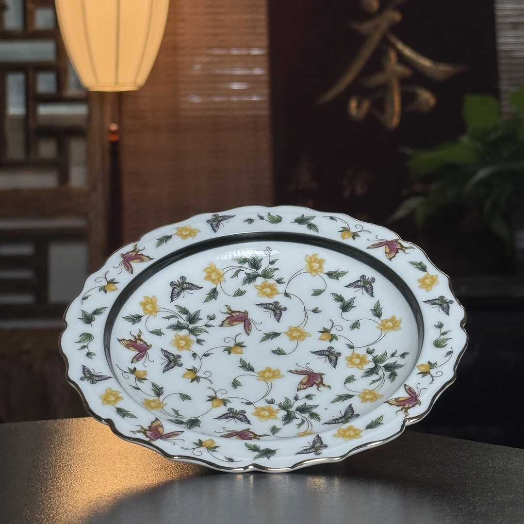 她山她海【造白黑色蝴蝶花口壶承】高温陶瓷蝴蝶壶承