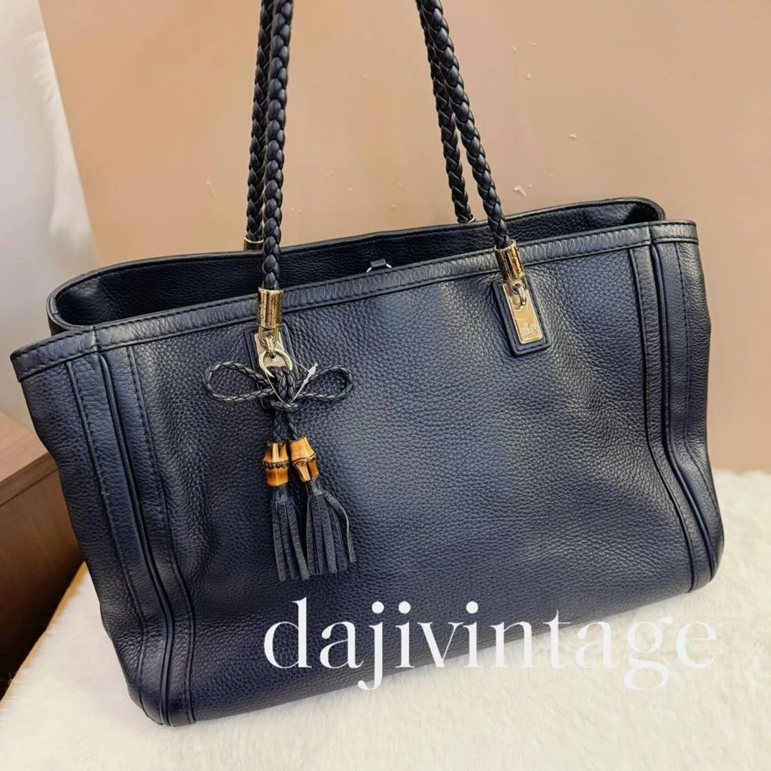 95新 GUCCI/古驰 大吉中古/Gucci古驰深蓝皮托特单肩包