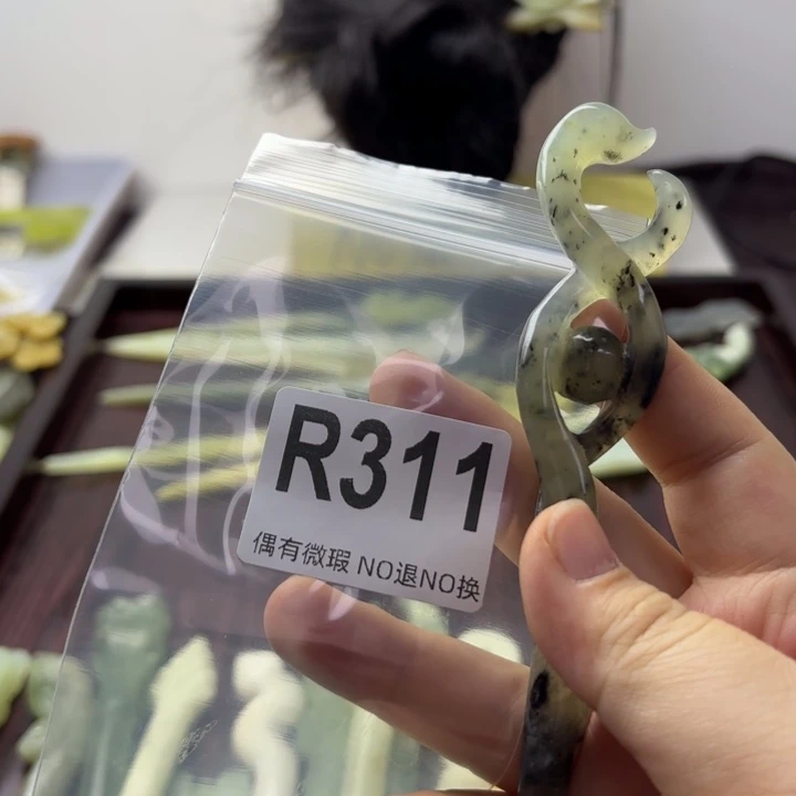 蛇纹石玉发饰合金冷***夜