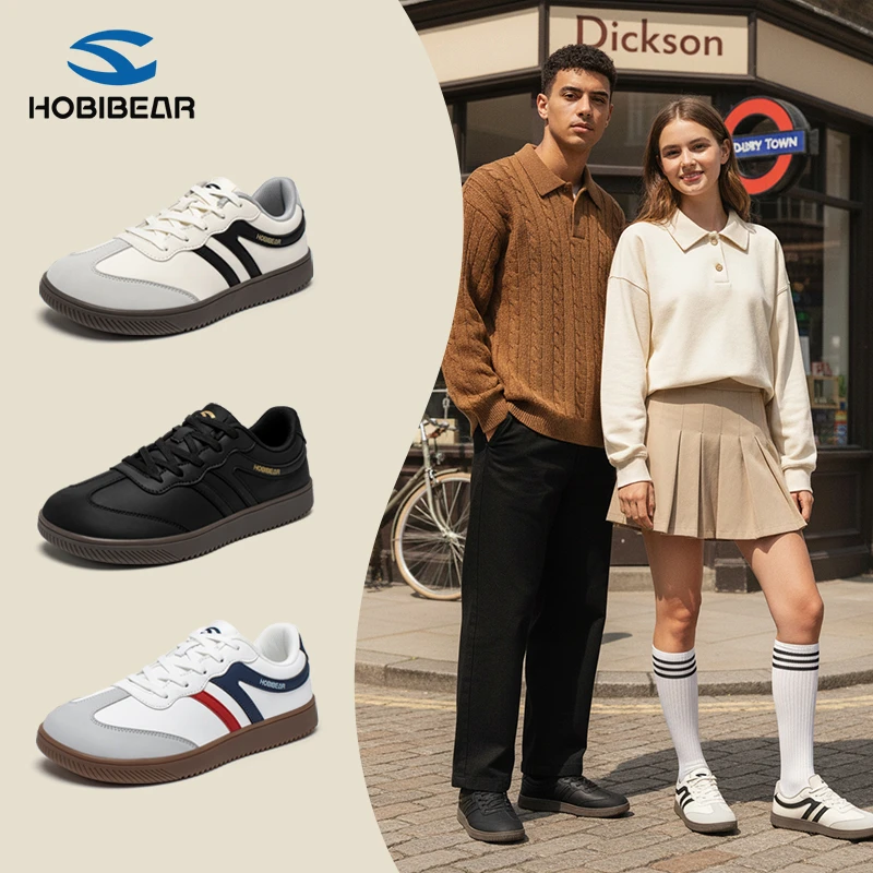 HOBIBEAR宽楦男鞋新款德训鞋皮面防水时尚休闲鞋宽头厚底运动鞋