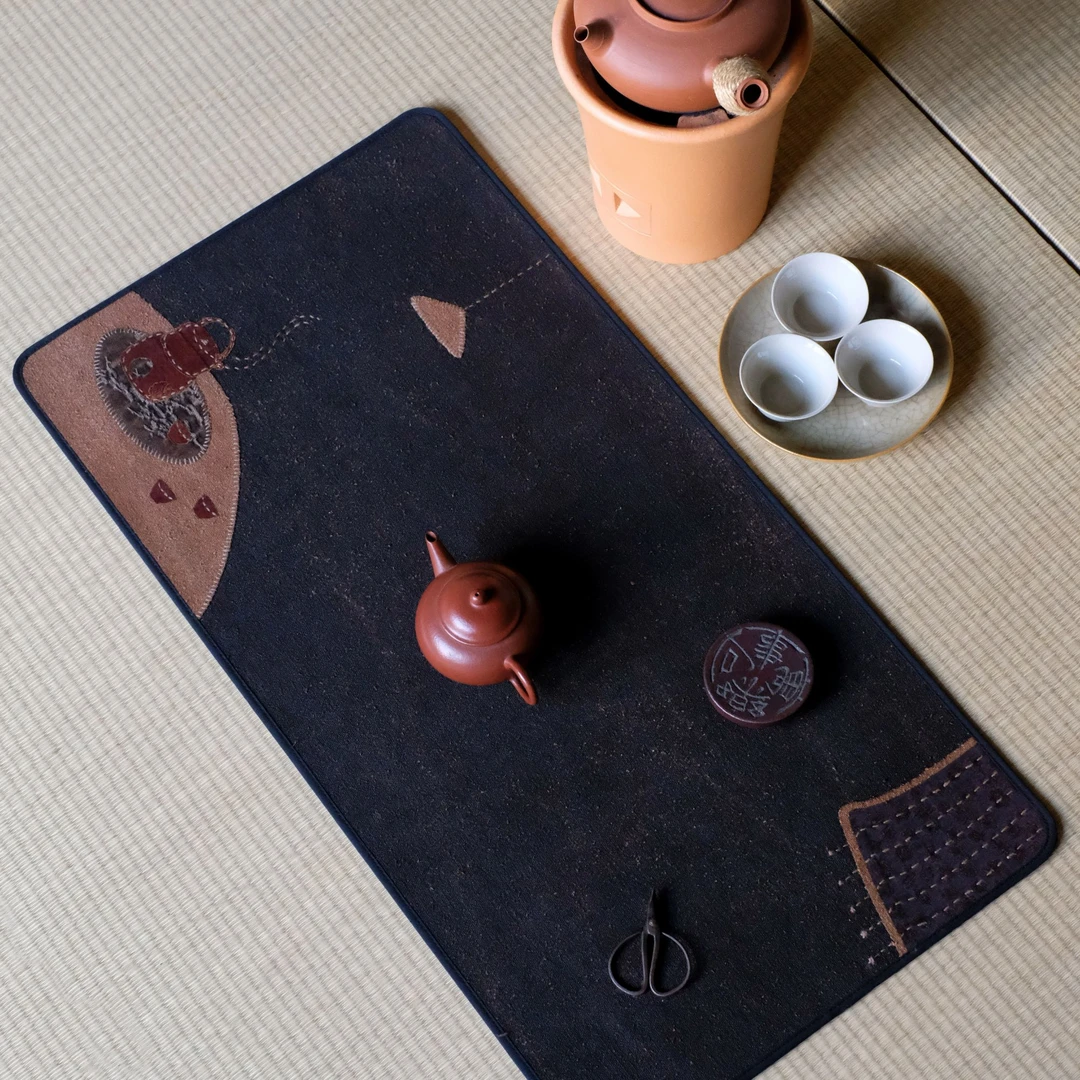 灵源山房-【围炉煮茶】黑色底 包边香云纱茶席