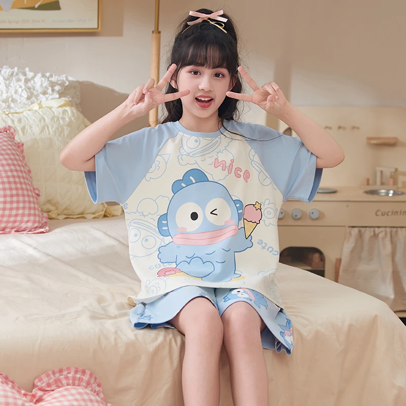 YUZHAOLIN/俞兆林女童夏季可爱公主风纯棉短袖短裤中大童睡衣套装