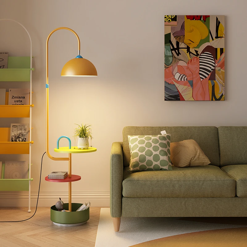 孟菲斯落地灯新款客厅沙发旁装饰氛围灯儿童房床头置物一体茶几灯