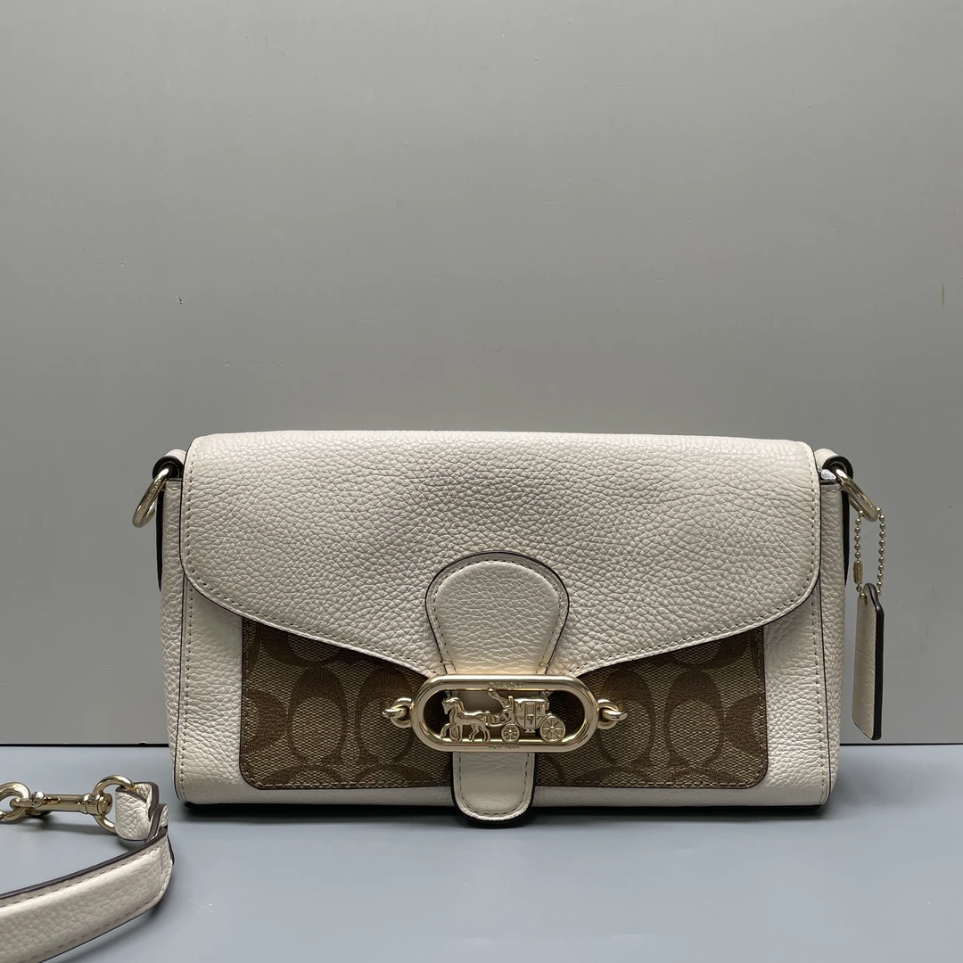 90新 COACH/蔻驰 少长肩带jade白拼老花酒神包26*15*6cmMB123119