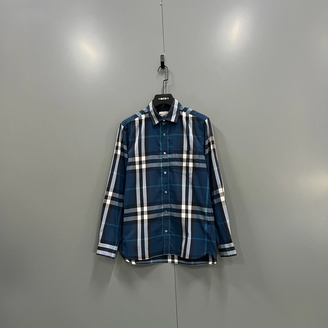 95新 BURBERRY/博柏利 （ll） 藏蓝色格纹衬衫 M码 608984