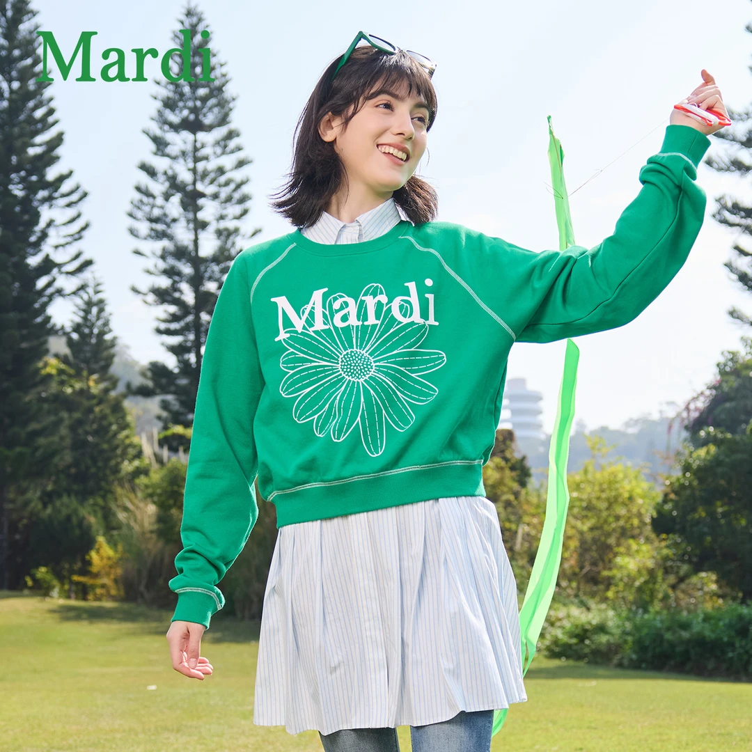 Mardi法式印花圆领运动长袖慵懒风卫衣秋冬季百搭MWY251210&2