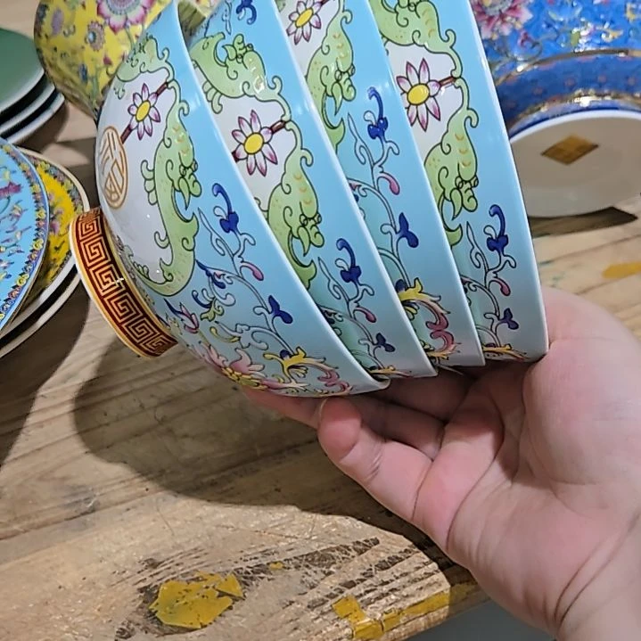 瓷片微瑕珐琅彩5寸4个米饭碗66666