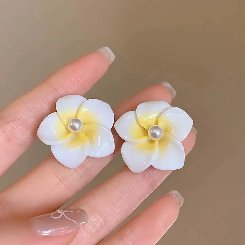 非金属树脂耳饰 A1019鸡蛋花耳钉小清新耳环春夏花朵度假风耳饰