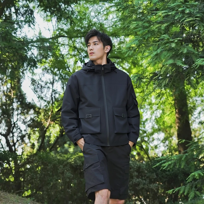 防风防水连帽高级潮牌单层轻奢黑色薄款冲锋衣夹克户外外套男士春