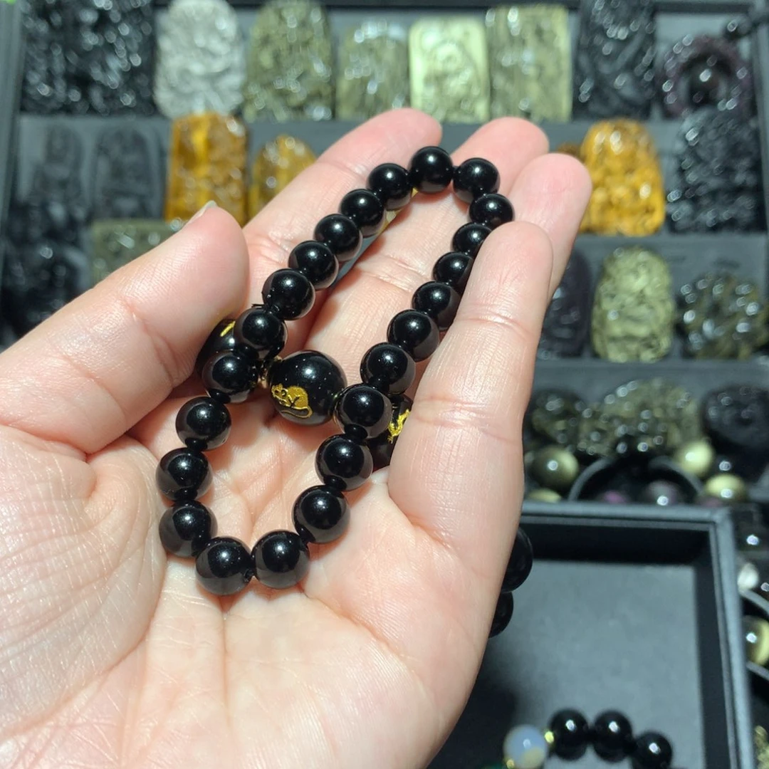 黑曜岩手串未镶嵌小**儿定制