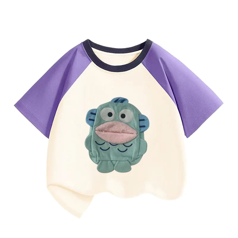 搞怪小丑鱼抽纸衣服能放纸的儿童装夏季新款插肩纯棉T恤短袖上衣