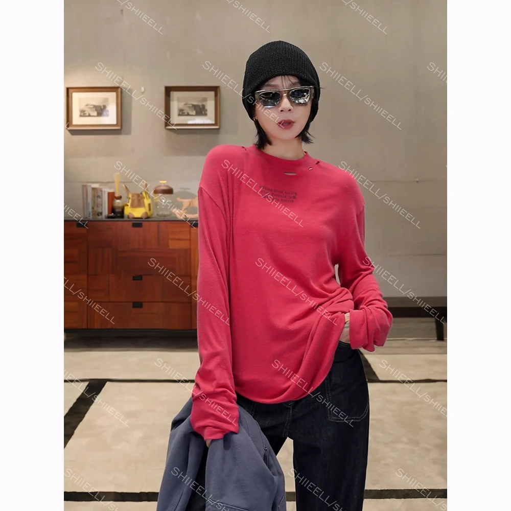 SHIIEELL【绵糯糯T 】超柔天丝羊毛宽松做旧洗水长袖针织衫Z0112