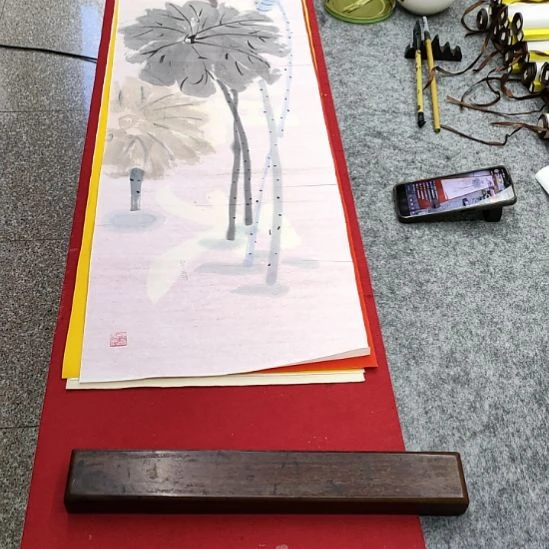 书法四尺对开的国画荷花