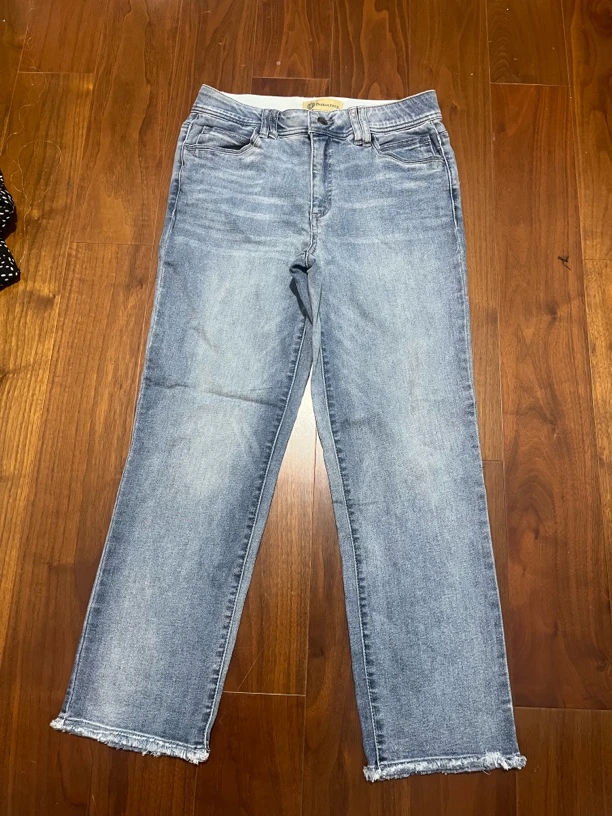 百搭浅蓝复古高腰弹力牛裤子春夏