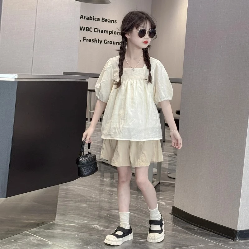 女童短袖衬衫夏季2025新款儿童大童衬衣洋气娃娃衫女孩薄款两件套