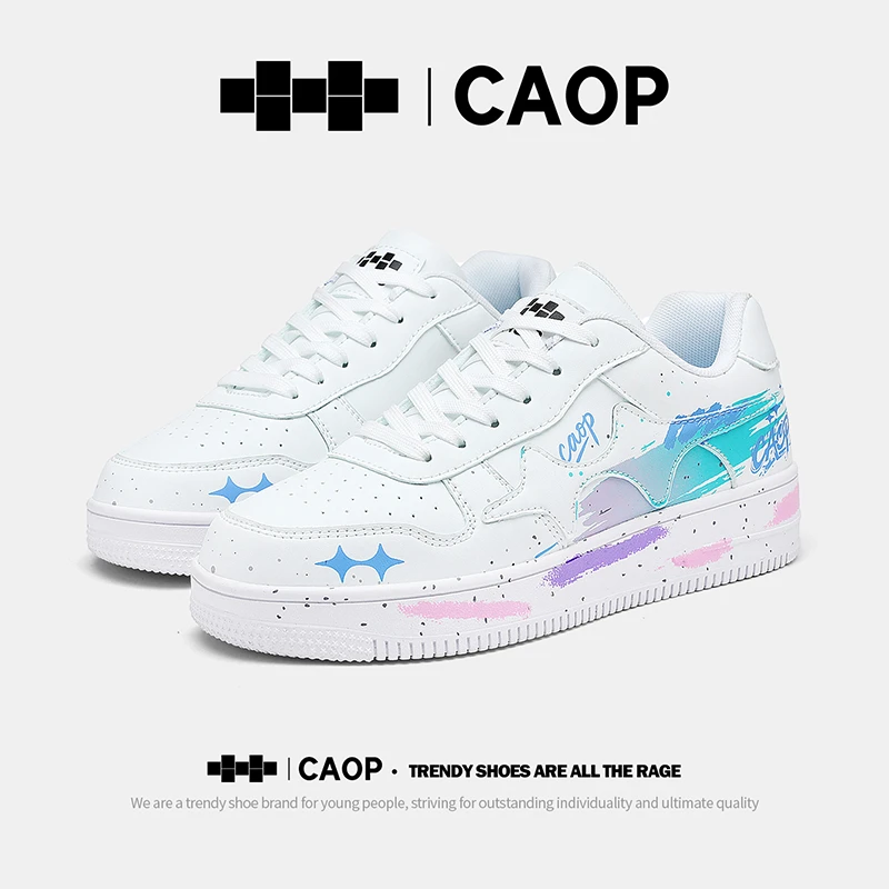 CAOP草牌板鞋女款冬季情侣卡通动漫运动鞋韩版个性百搭原创小白鞋