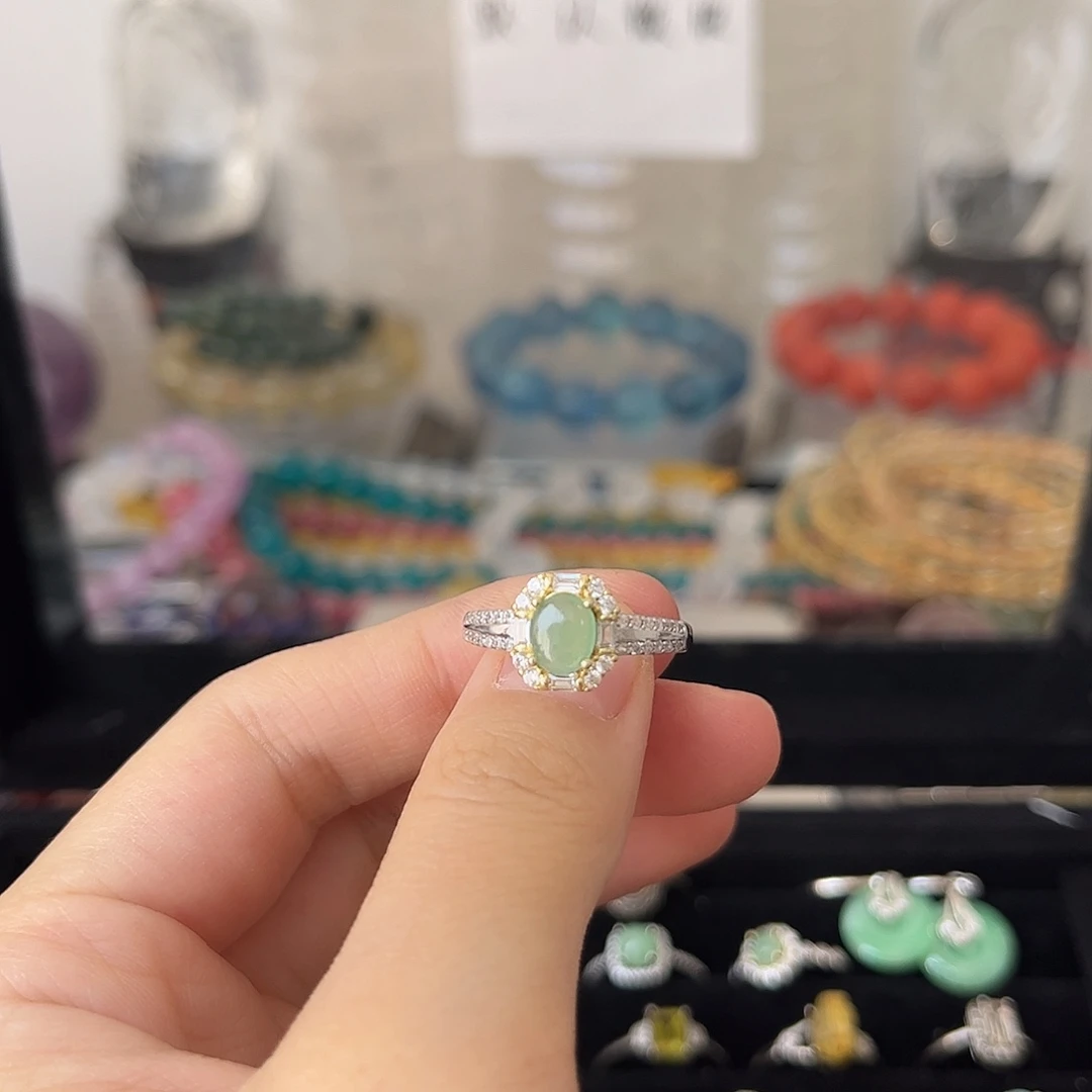 翡翠银S925镶嵌戒指矿坑