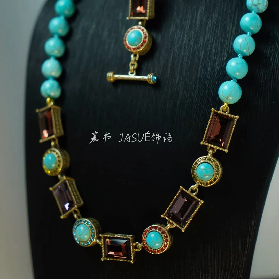 铜合金琉璃项链 铜镀真《星轨》金拼接项链0201-1