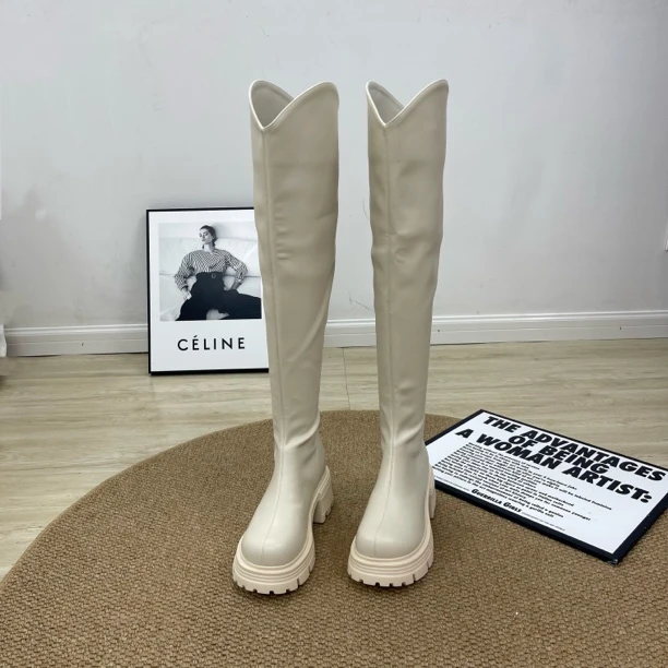 新款秋冬白色骑士靴高筒2025高级感过膝靴