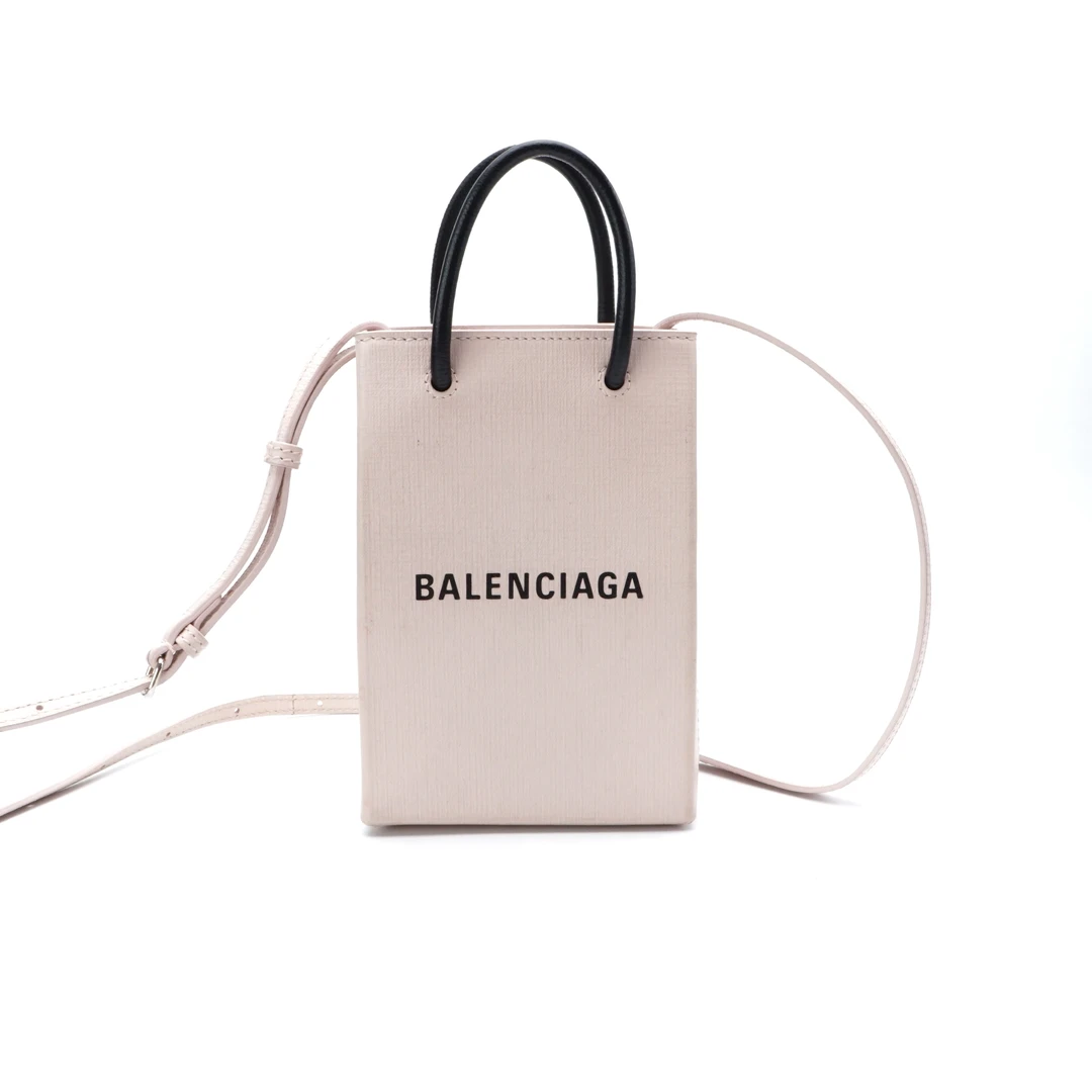 95新 Balenciaga/巴黎世家 巴黎世家粉色字母logo手机包 9126