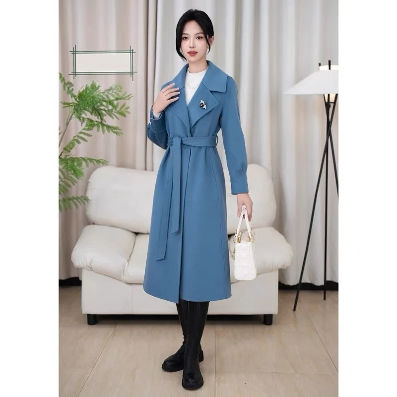 (8809)新款冬季羊毛高端大衣女冬装红色长款毛呢外套