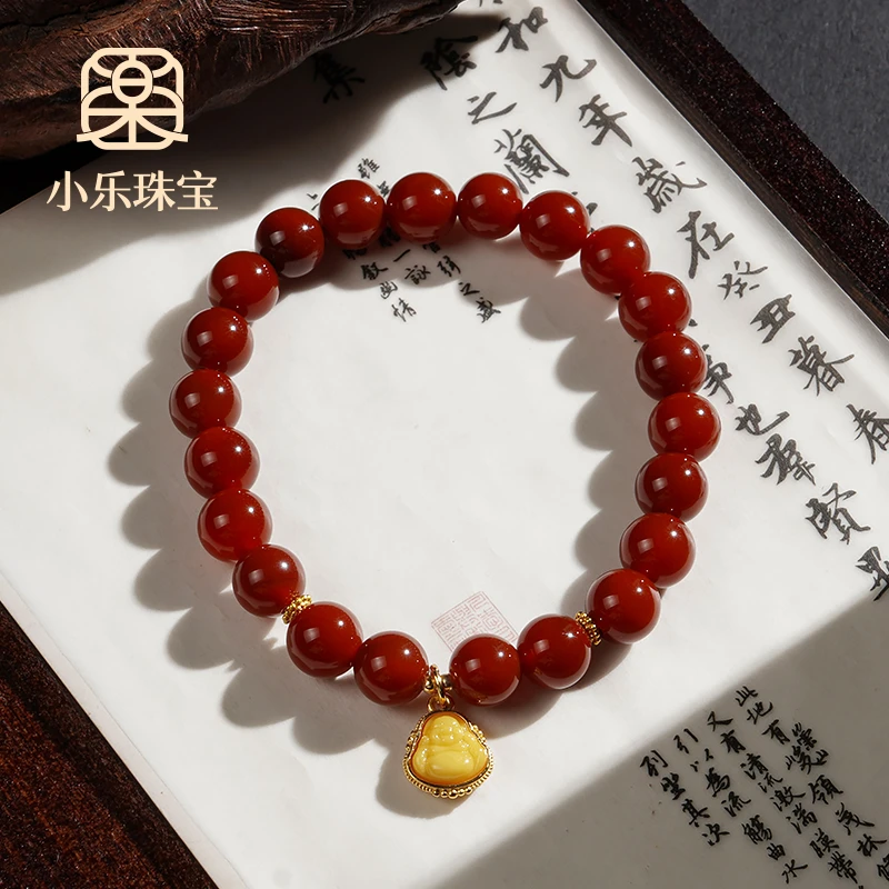 本命年红玛瑙蜜蜡小佛公单圈女式手链多样性发一-10344