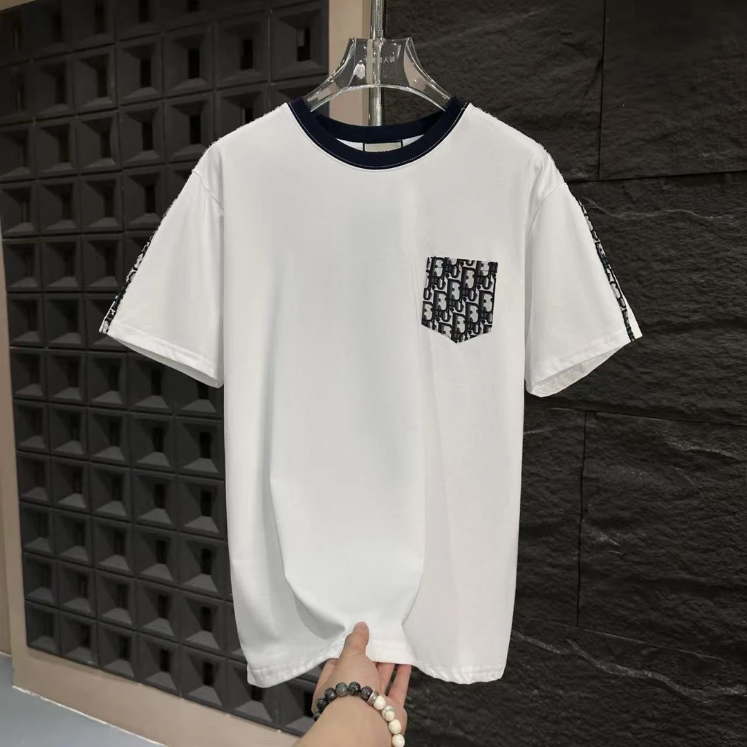 CB-A18260-夏季新款奢潮拼色刺绣男士短袖t恤潮流时尚圆领休闲