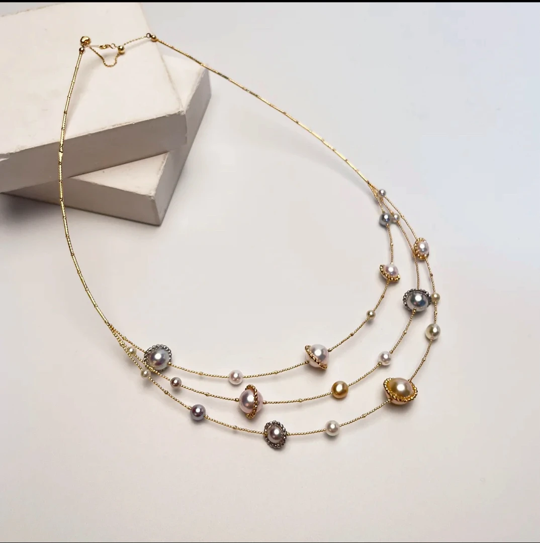 苏杭精选 18k海水澳白干枯keshi珍珠项链 DSL882 4-10MM时尚百搭