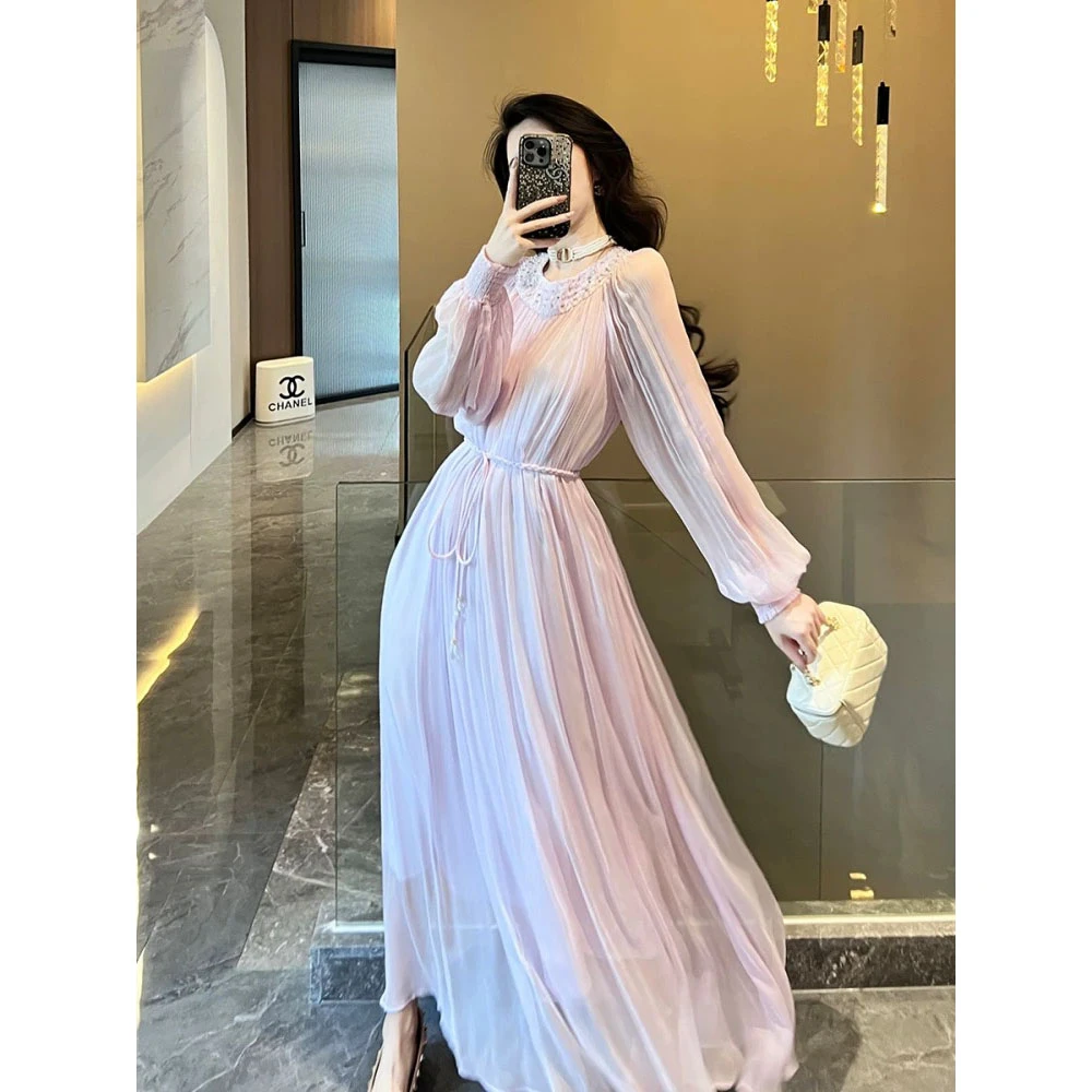 法式重工钉珠甜美风宽松显瘦减龄度假仙女气质公主范连衣裙 M359