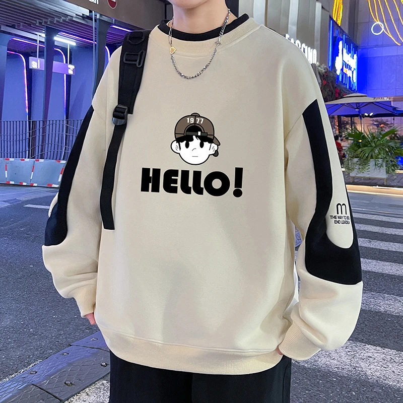 春秋季圆领卫衣男孩初中学生长袖打底衫青少年大童宽松套头上衣服