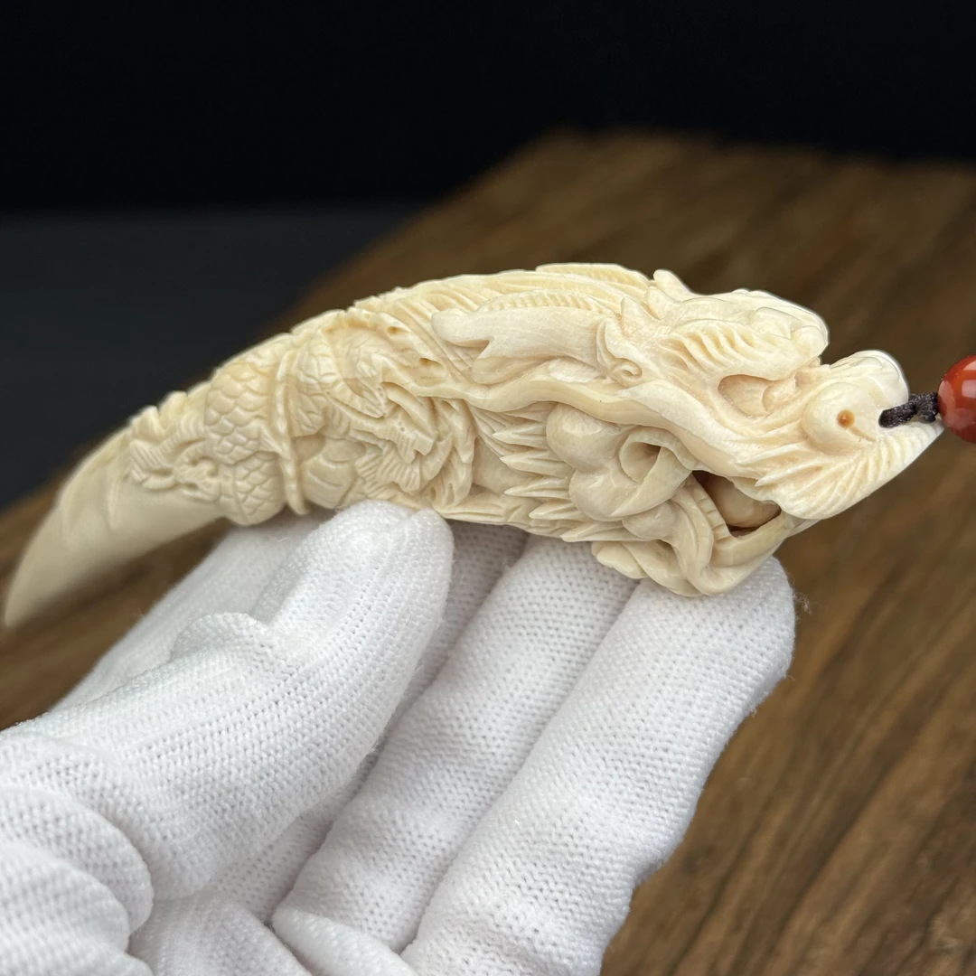 H87-40天然猛犸牙 雕刻龙牙尖 115mm支持鉴定 假一罚四