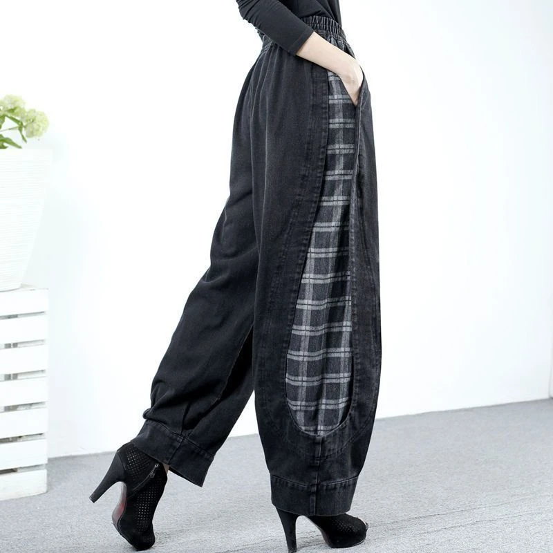 高腰牛仔裤女2025年秋冬加绒宽松显瘦大码灯笼裤休闲裤阔腿哈伦裤