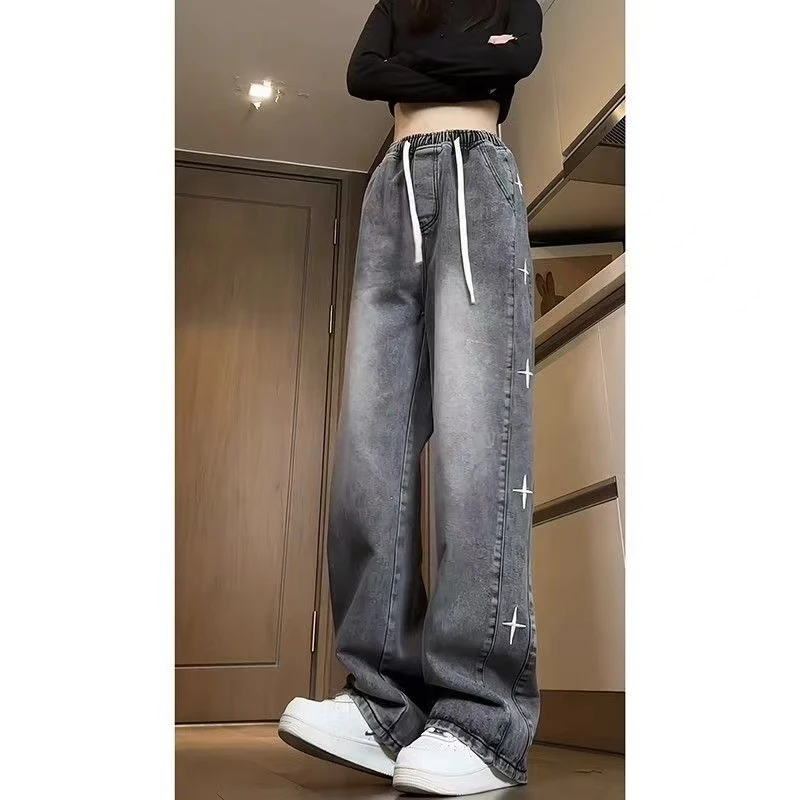 美式复古工装牛仔裤女2025新款春秋胖mm大码显瘦宽松高腰阔腿长裤