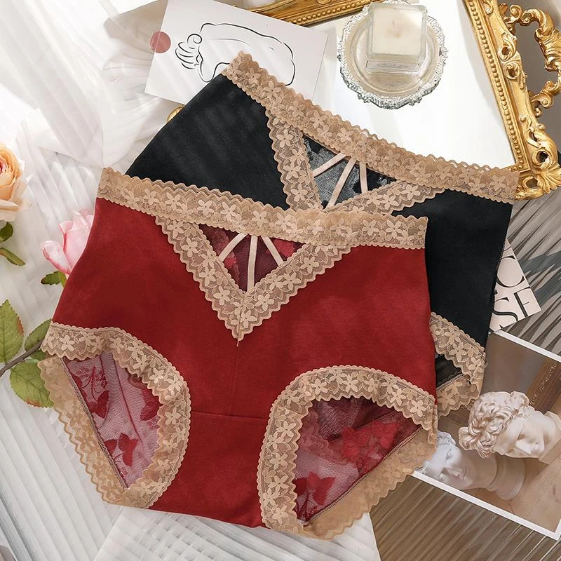 女士内裤女2025新款棉裆性感中腰蕾丝包臀大码胖MM结婚