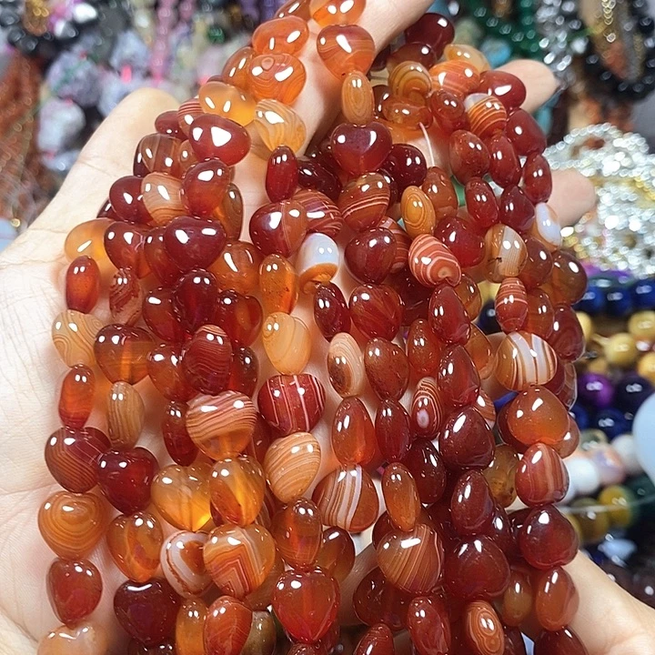 未镶嵌玛瑙/玉髓珠宝半成品缠丝玛瑙爱心卡12mm