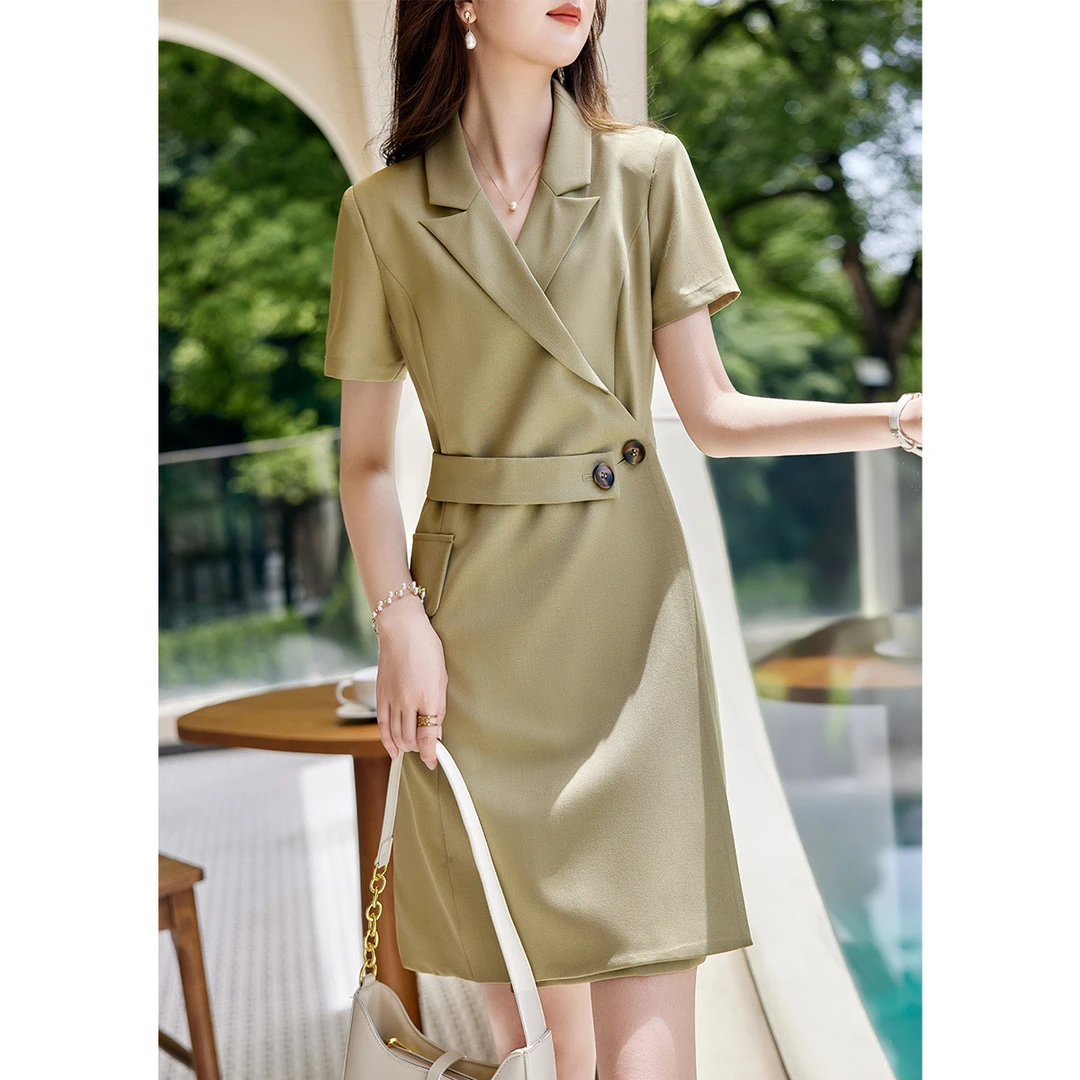 【简约不对称设计感西装连衣裙】2025年夏季新款通勤连衣裙女0068