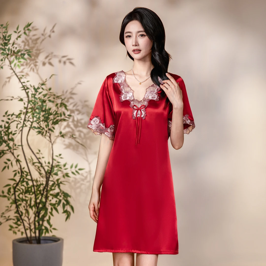 达芬奇密码2025新款公爵夫人睡裙女夏薄款短袖睡衣女连衣裙家居服
