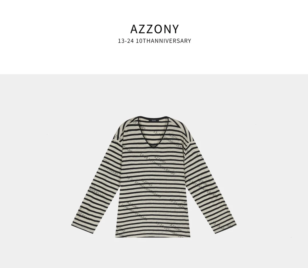 LIS&Az-鸡蛋领条纹上衣 亚麻棉 QTSL246359