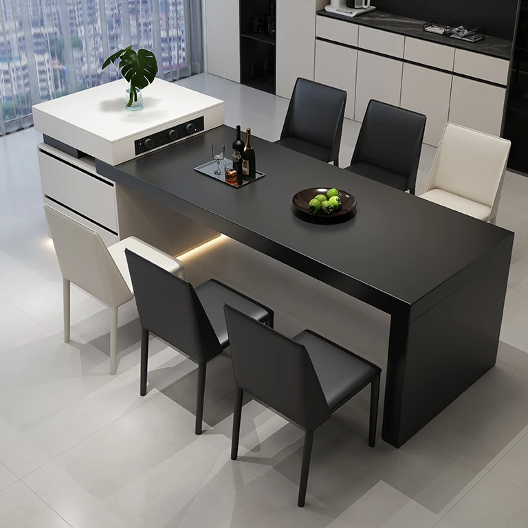 【618狂欢季】意式极简岩板岛台餐桌一体可伸缩家用中岛台餐桌椅