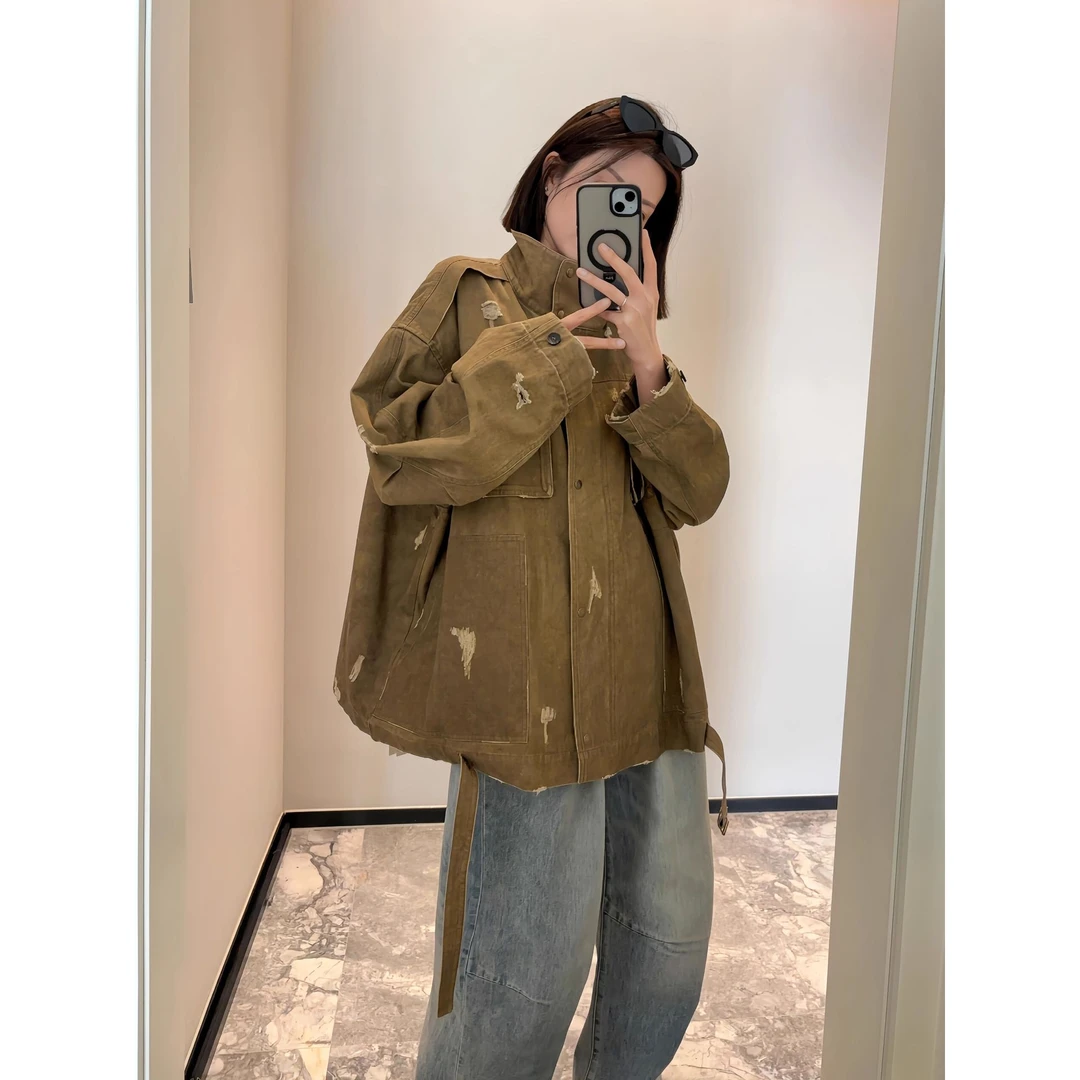 巴恩风军绿色美式工装外套女2025春秋韩版宽松显瘦高级感小个子