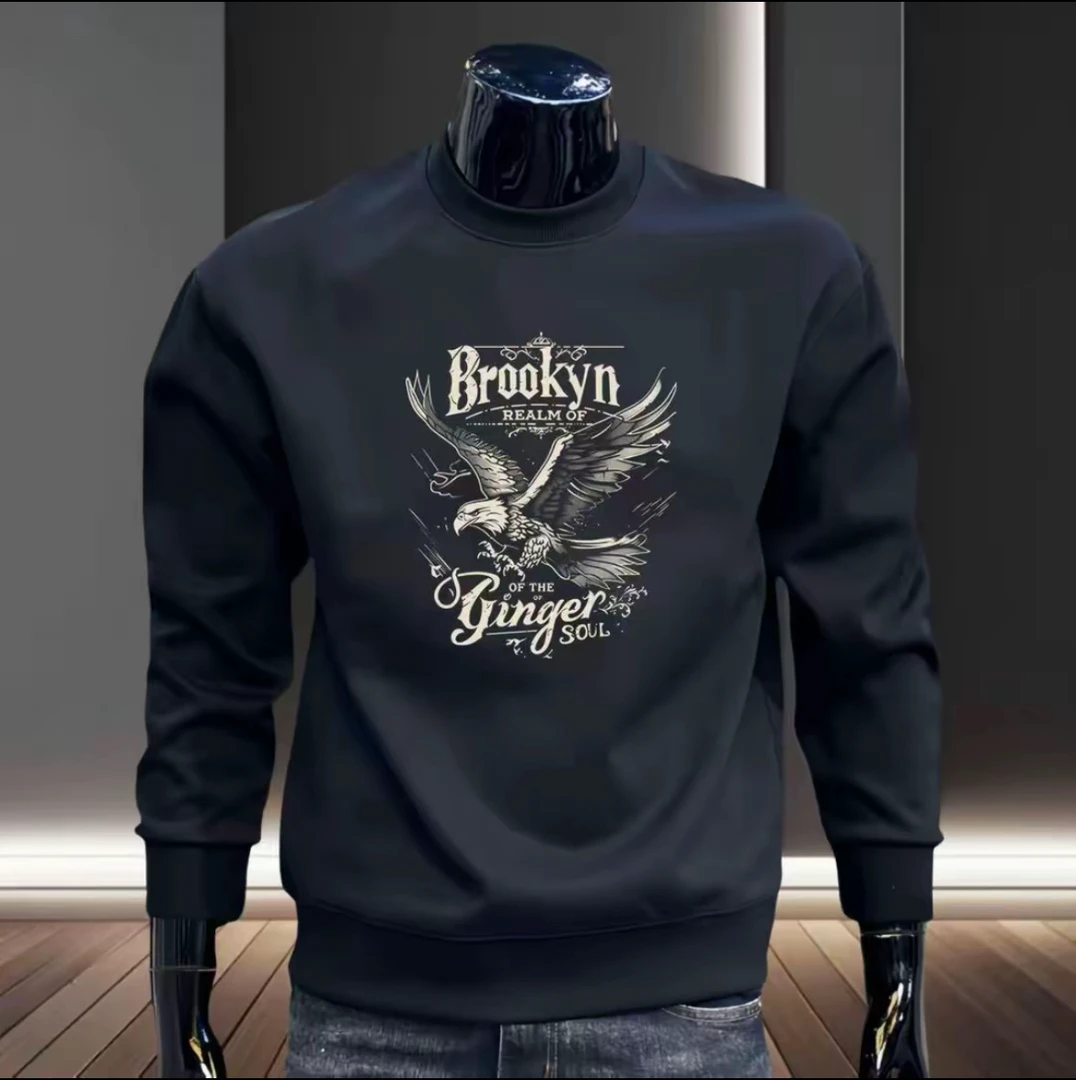 美式重磅圆领卫衣男士秋冬潮牌痞帅百搭男装时尚潮流印花休闲长袖