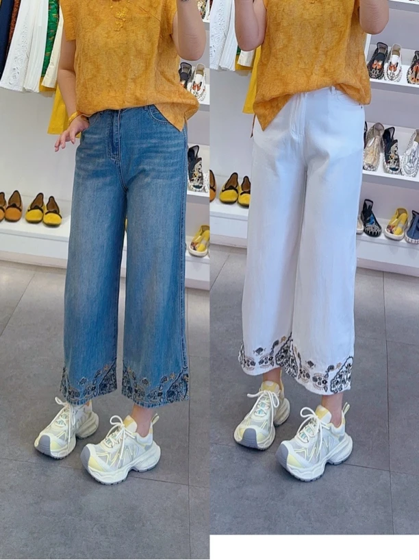 淡彩【舒服裤】刺绣严管裤很薄很薄的舒服裤